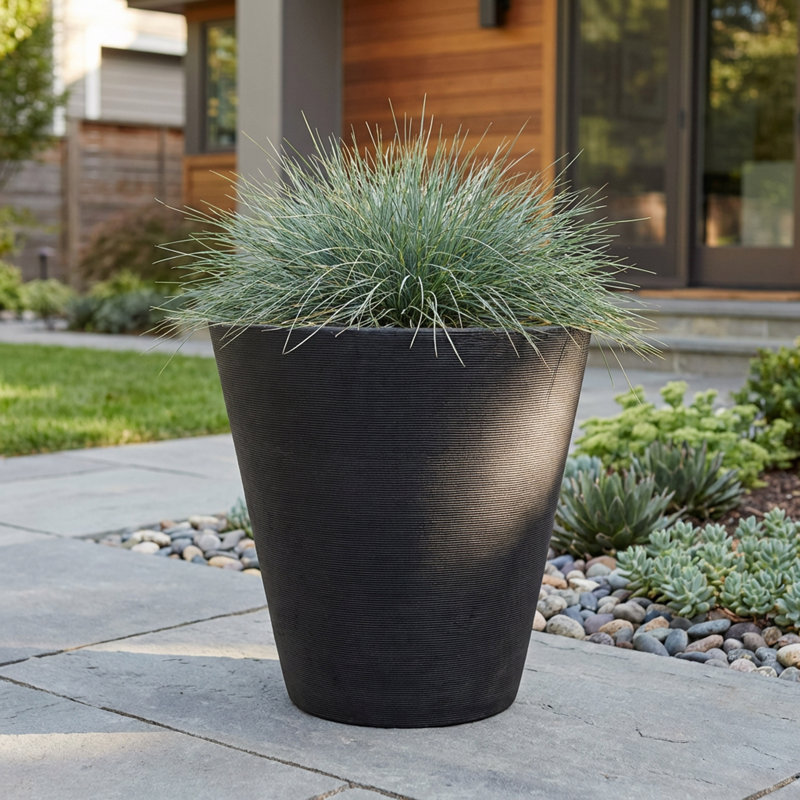 Strafford Self Watering Ribbed Pot Planter, 20" H x 20" W x 20" D, Black