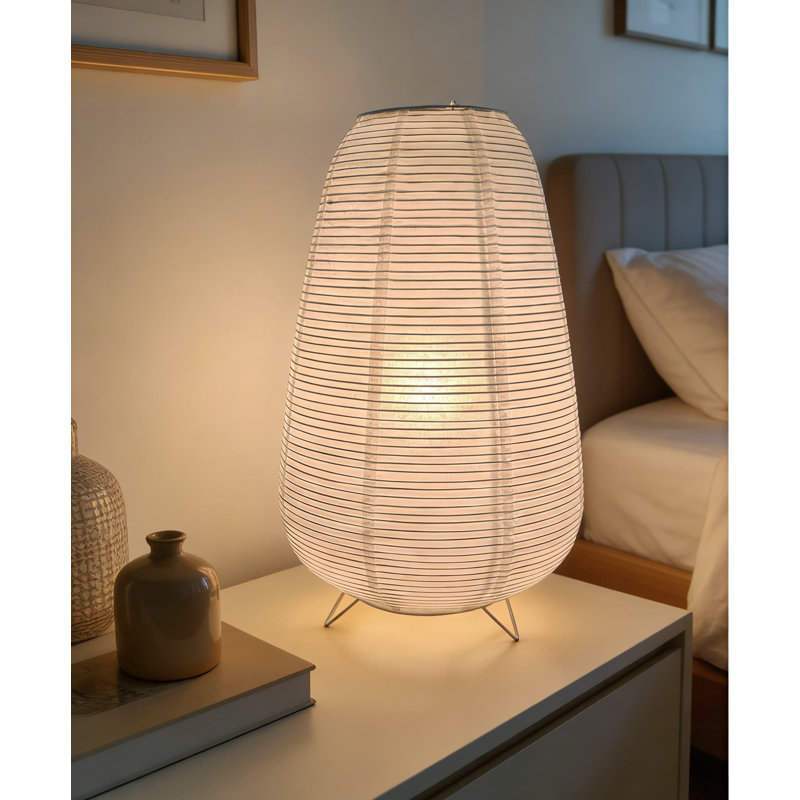 Lampe de table japonaise en papier de riz, lampe de chevet de style Wabi-Sabi avec éclairage ambiant doux pour la chambre à coucher, le bureau ou la décoration de bureau