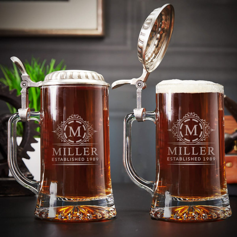 16oz. Custom Beer Mug Glass Set (2-Pack) Classic German Style, Yes