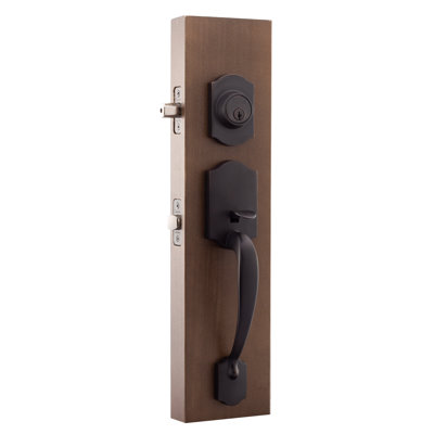 Jeu poignées en cuivre creek avec verrou et bouton de porte à cylindre simple et rosette Heritage