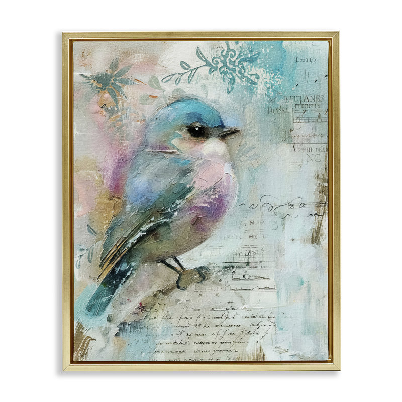  Art mural rétro sur toile flottante d'oiseaux pastel par RileyB, H 21 po x l 17 po, Cadre flottant métallique doré