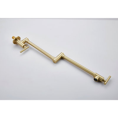Brushed Gold Wall Mount Pot Filler Faucet - Folding Function, 360 Rotation, Brass Build, Corrosion Surface Treatment, Double Handles For Optimal Water Release Kitchen In Foldable Design, Swivel,