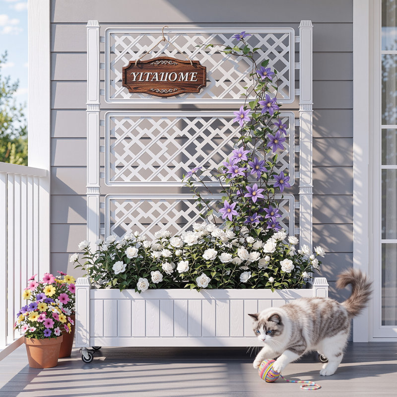 Planter Box With Trellis, White