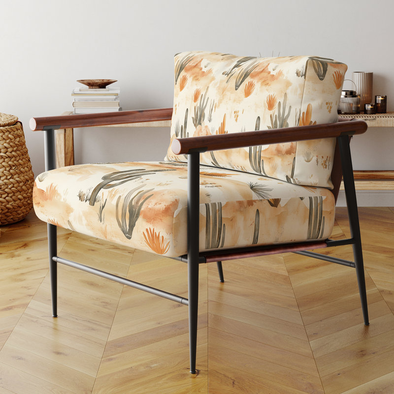 Chaise d'appoint abstraite - fauteuil noir Boho Desert minimal, Bras ronds bruns