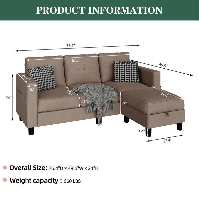 Serio 76.4" Upholstered Sofa Couch, Brown