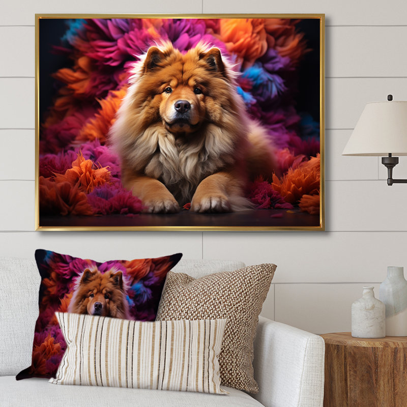 «Chow Chow Charm» sur impression sur toile, Cadre flottant doré, H 34 po x l 44 po x P 1,5 po
