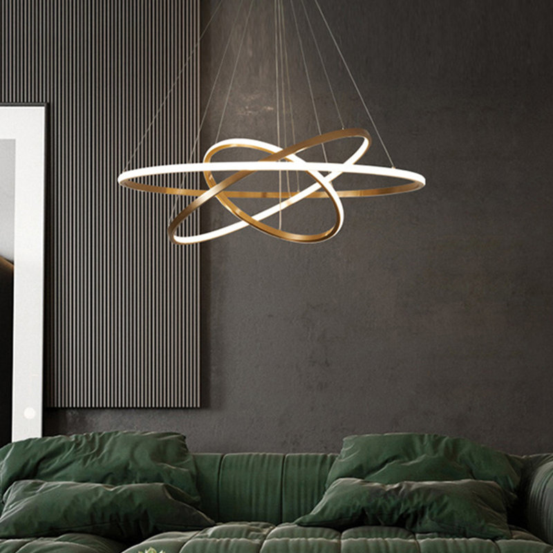 Ultra Modern Large Halo Led Ring Chandelier Brushed Brass, 6000K