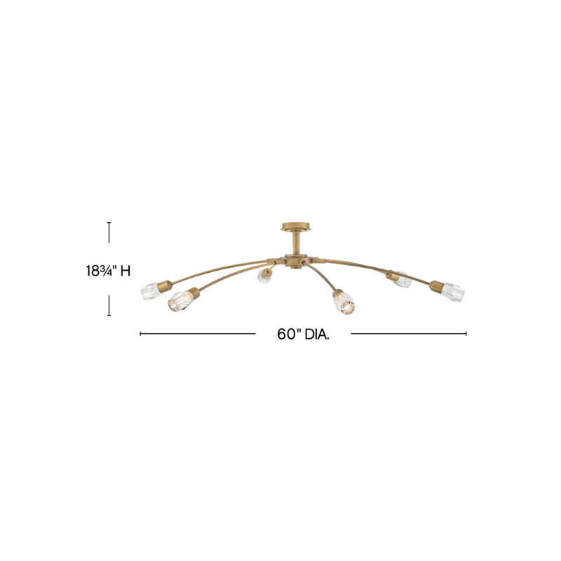 Atera 6 - Light Steel Dimmable Sputnik Modern Linear Chandelier, 9.5" H x 45" W x 45" D, Heritage Brass