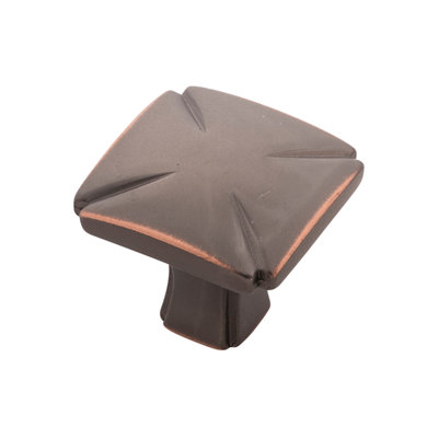 Bridges Collection Square Knob - 1-3/16" x 1-3/16 " Cabinet Knob Oil-Rubbed Bronze Highlighted - Transitional, Deco Hardware for Drawers & Cabinets