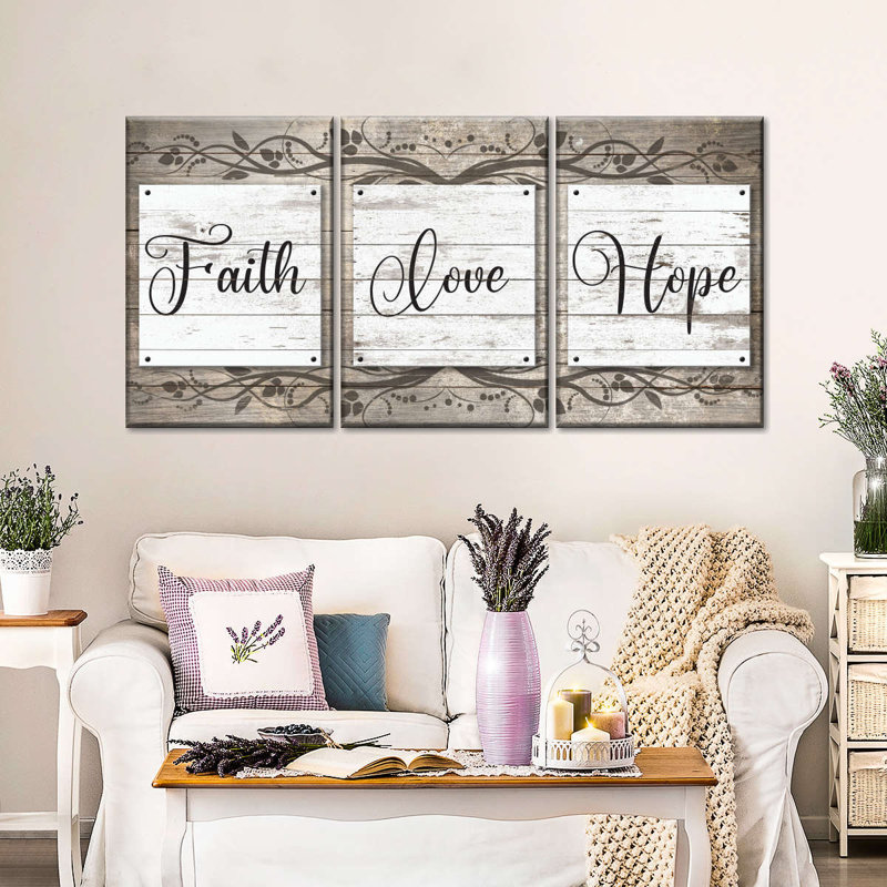 Faith Love Hope, H 18 po x l 38 po x P 1,25 po