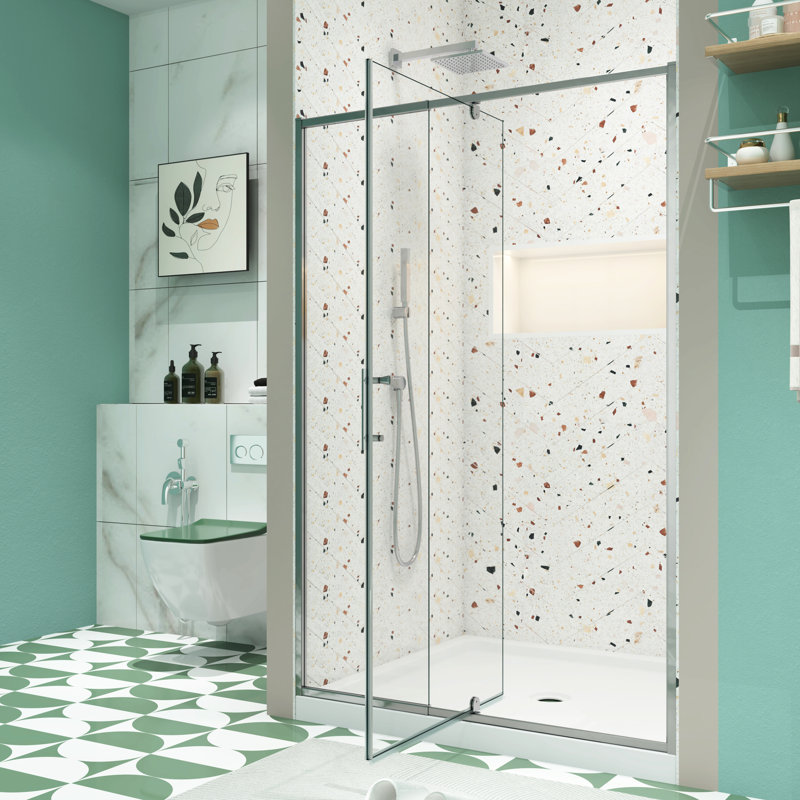 Pivot Swing Tempered Glass Door, 44 - 48" W X 71" H, Finish, Reversible Setup, Magnetic Closure, Leak- H Enclosure, , Easy Install, Leakage Design