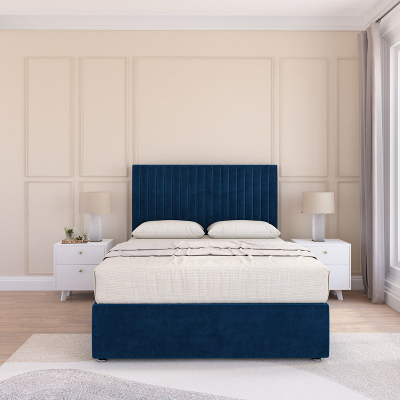 Upholstered Kingsize (5') Bed, Small Single (2'6), Navy