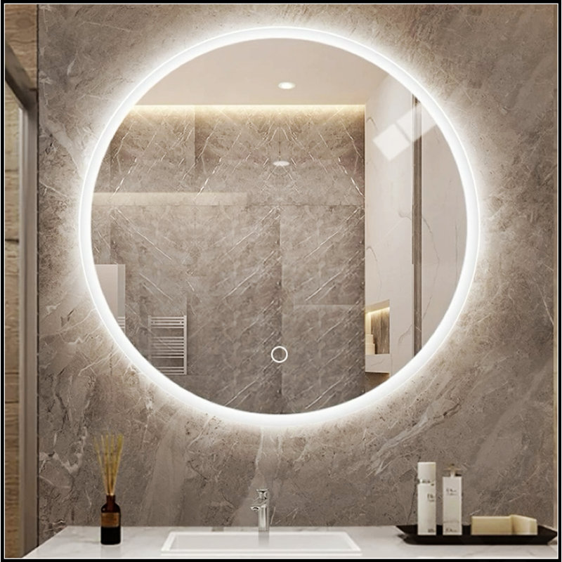 Miroir rond de salle de bain à DEL avec éclairage réglable, antibuée et fonction de gradation pour les salles de bain et les chambres modernes