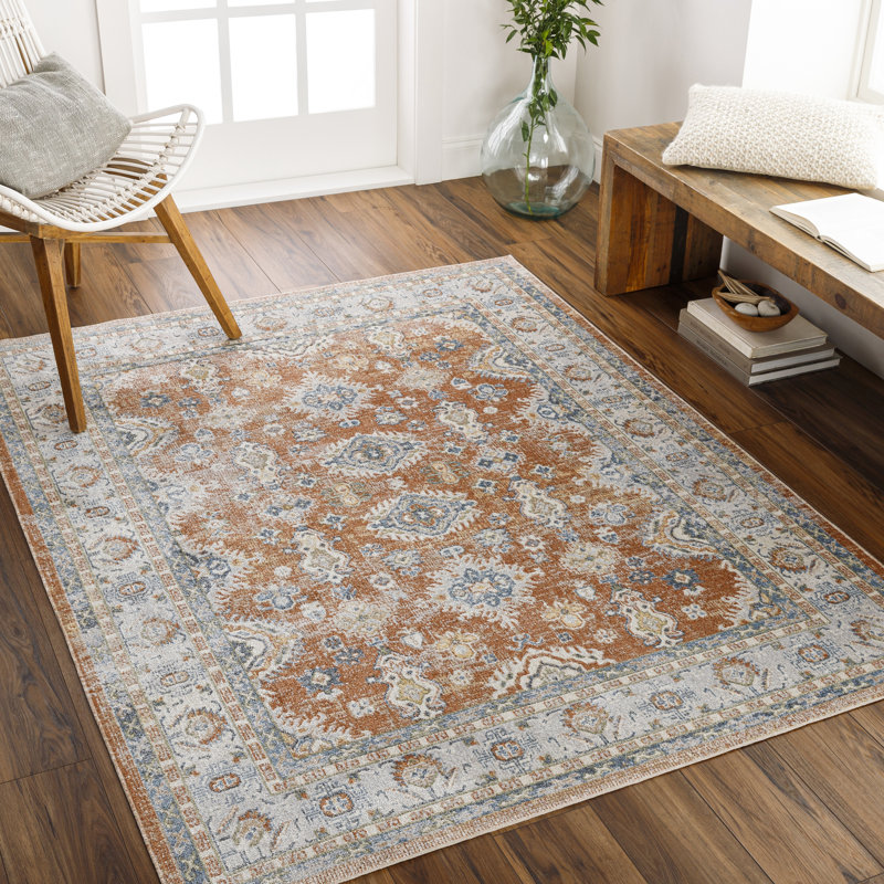Beloit Kinnison Oriental Machine Woven Area Rug in Orange/Light Blue, Rectangle 7'10" x 10'2"