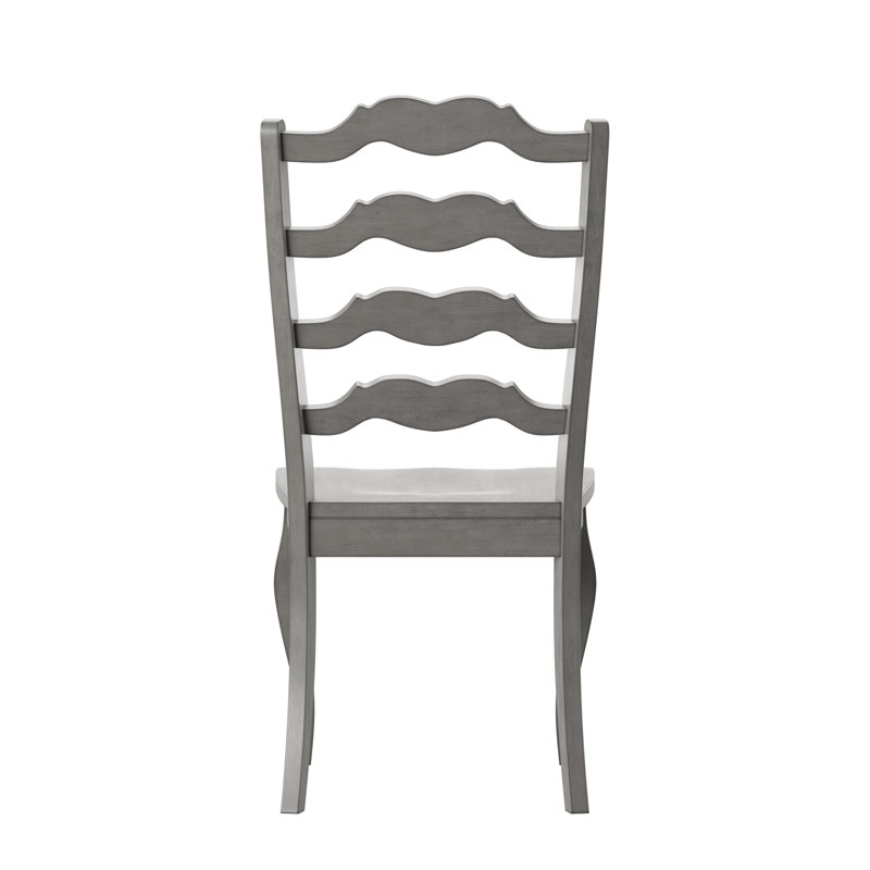 Greisofe 78" Solid Wood Oak Finish Top 6-Piece Dining Set With French Ladder Back Chairs And Bench, Gray, Black