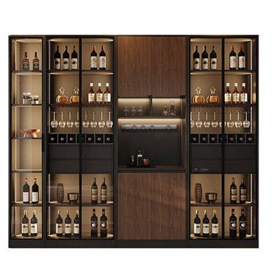 110.24" Italian Minimalist Luxury Sideboard & Wine Cabinet Combo With Built-In LED Lights, 4-Piece Set