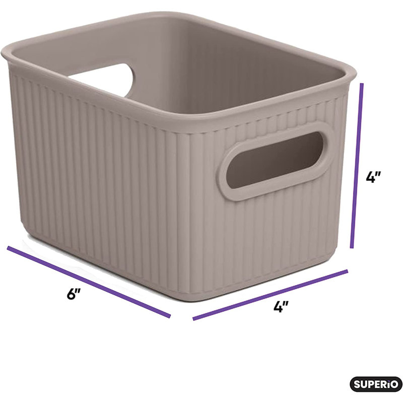 Ensemble de paniers en plastique nervuré, 2, Beige