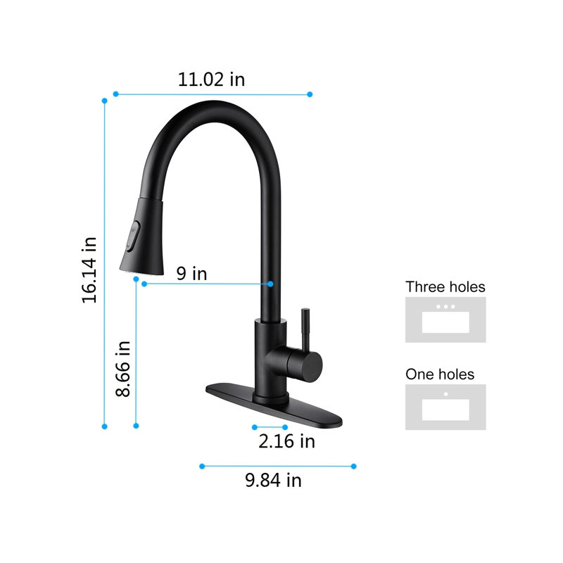 Pull Out Spray Kitchen Faucet, Stainless Steel, Matte Black, 360 Rotating Nozzle For Simple Water Distribution, Black