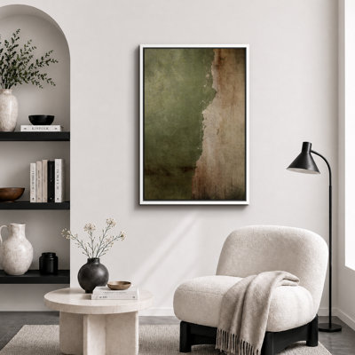 Distressed Green and Beige Artwork, Modern Rustic Abstract Wall Pictures, Large Framed Canvas Giclee Print Wall Art