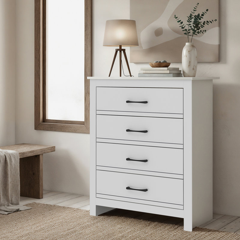 Limestone 4 - Drawer Chest of Drawers, White/White