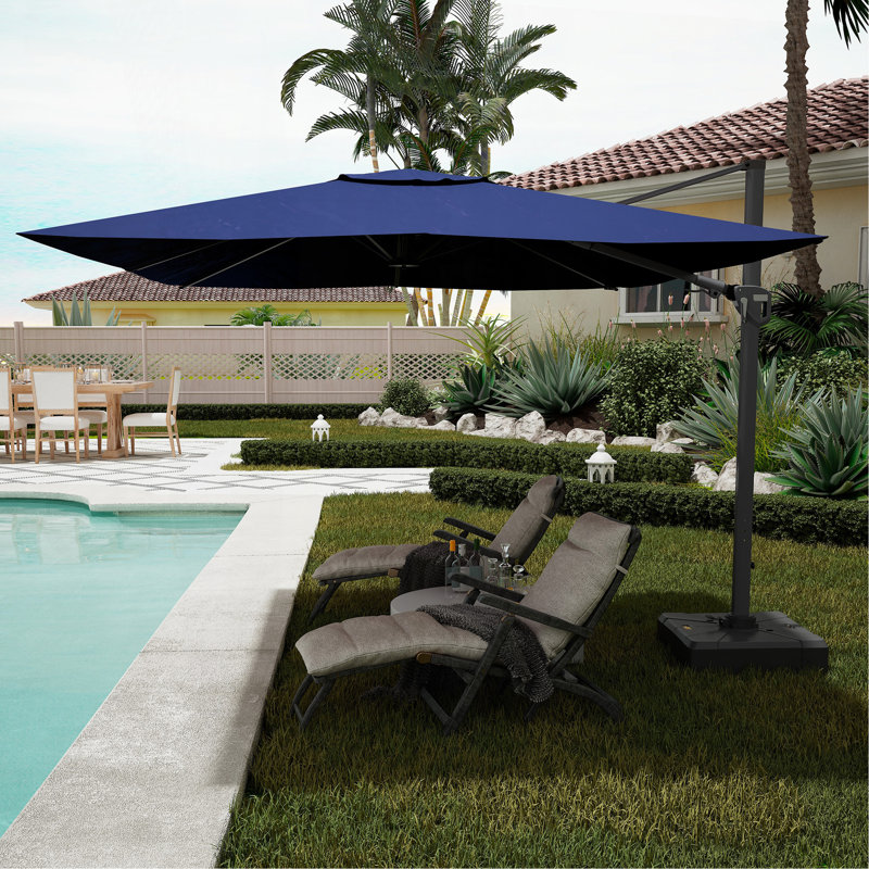 Parasol de patio en porte-à-faux carré 11 pi en bleu marine (sans base de parasol), Bleu très foncé