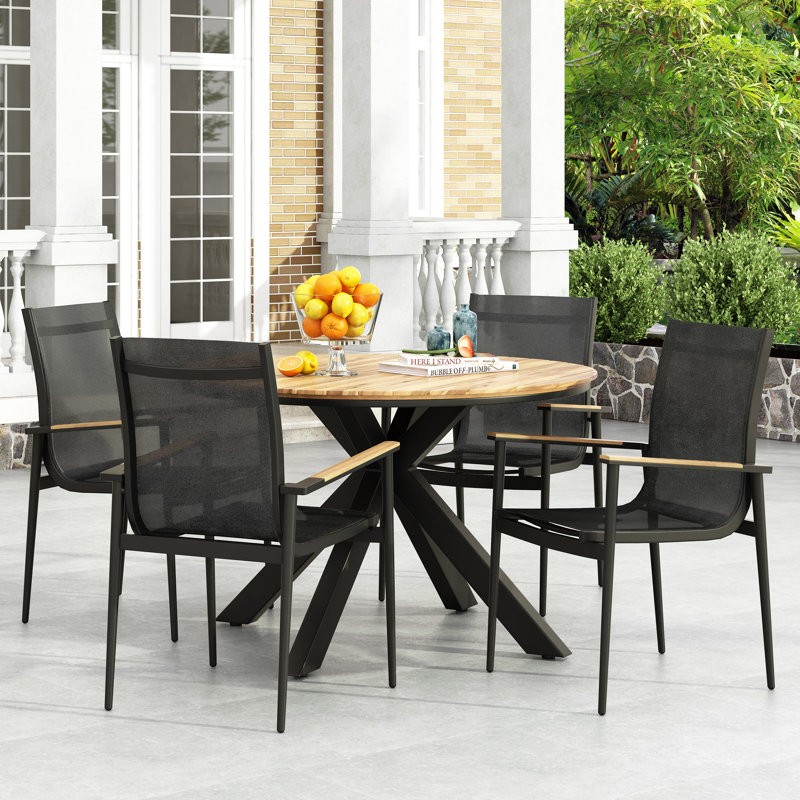 Jurinus 4 - Person Acacia Patio Dining Set with Round Table