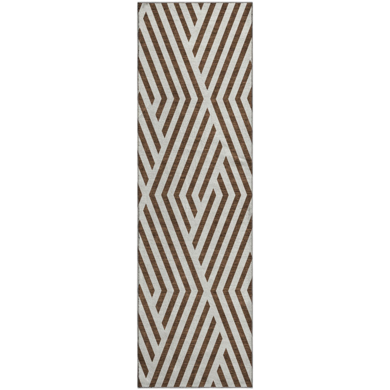 Premium Machine Washable Cerrito AMF550 Brown 2'3" x 7'6" Runner Rug, Tapis de couloir 2 pi 3 po x 7 pi 6 po