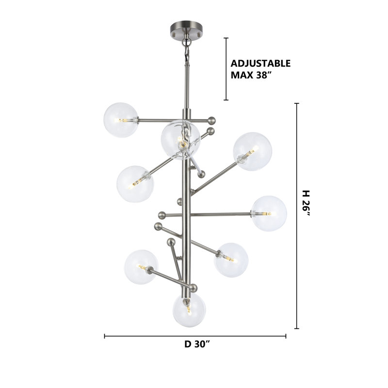 Lustre argenté à niveaux 8 lumières Tulum, Nickel brillant, 8 lumières