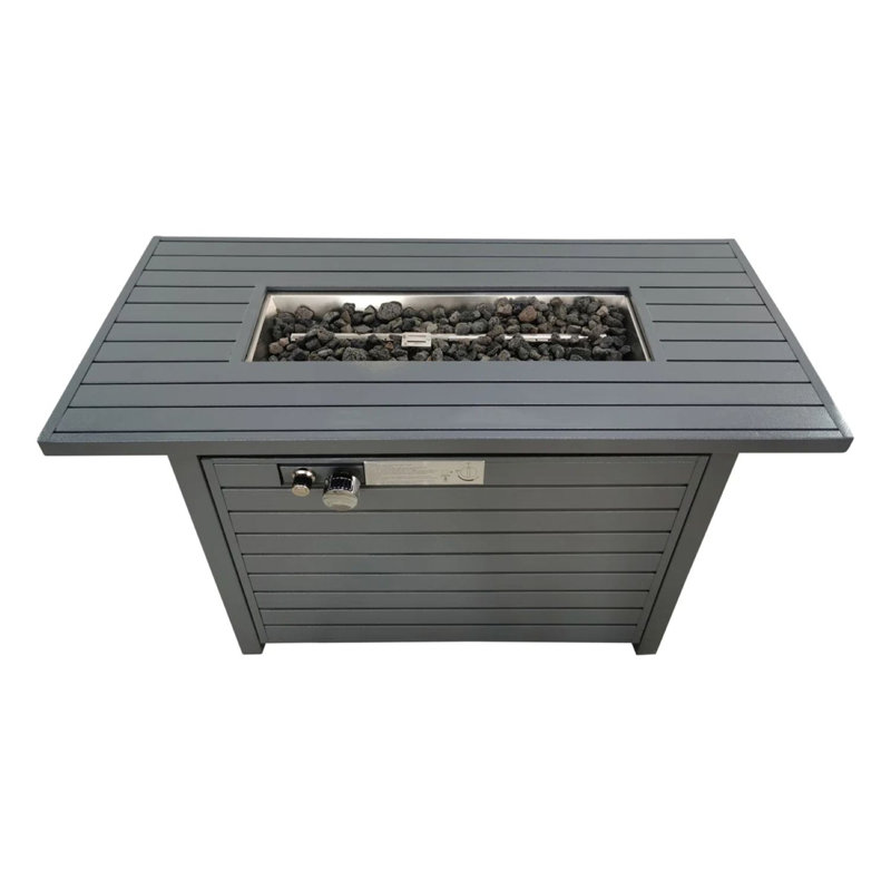 Table de foyer d'extérieur en acier au propane avec couvercle, Gris