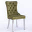 Chaise haute en velours, olive, pieds chromés, fabrication en bois massif, coussin en mousse haute densité, garniture cloutée faite à la main, deux chaises rembourrées modernes, paire, placage en acier inoxydable olive-616419662-616419660
