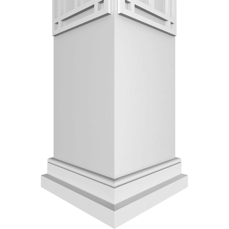 Craftsman Classic Square Non-Tapered Shaker Fretwork Column w/ Prairie Capital & Prairie Base, 120" H x 11.625" W x 11.625" D