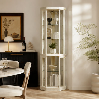 Vitrine de coin lumineuse - Vitrine élégante en verre pour le rangement du salon et du bar - pour les collections antiques et le vin - Comprend un éclairage intégré