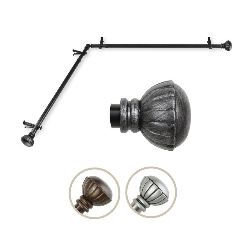 Tringle à rideaux d'angle simple réglable 0,8 po Iniguez, l 120 po à 170 po, Noir