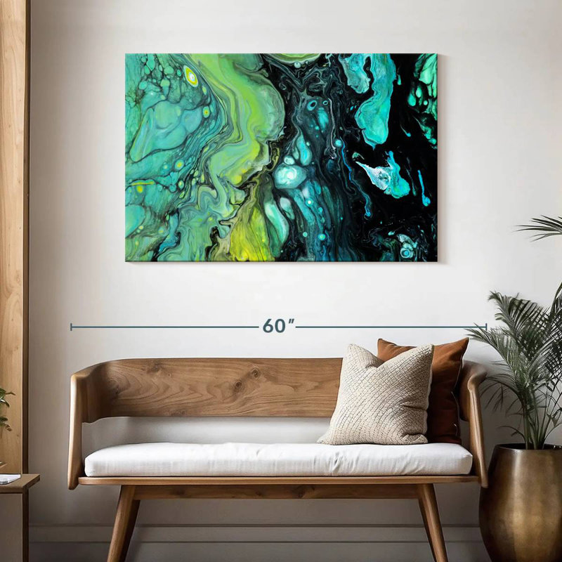Avery abstrait noir et vert, H 30 po x l 45 po