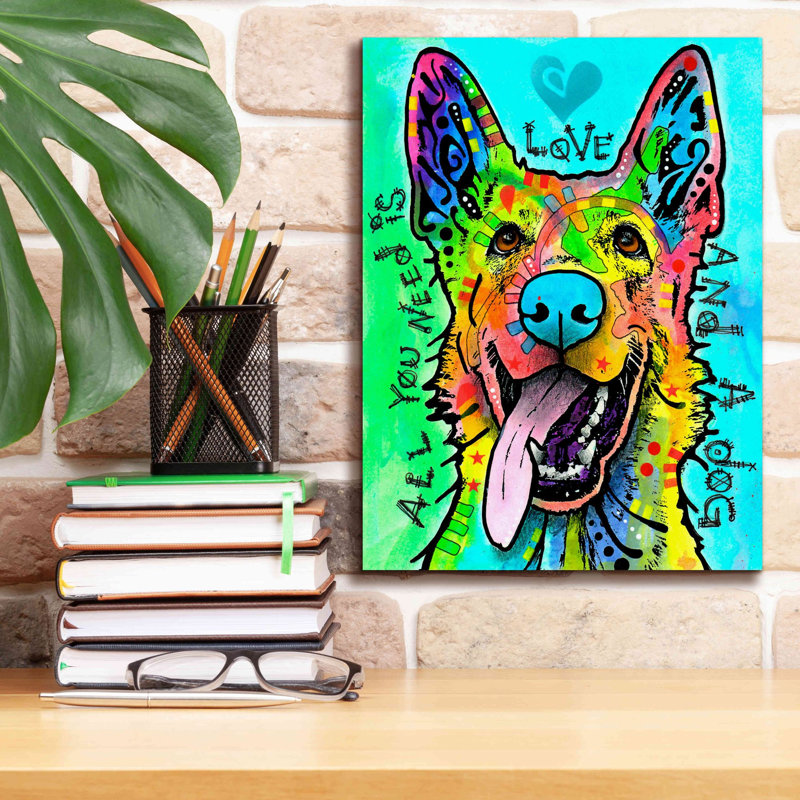 «Love And A Dog» par Dean Russo, estampe numérique sur toile, H 16 po x l 12 po x P 0,75 po