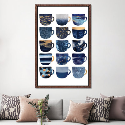 Pretty Blue Coffee Cups I - Single Picture Frame Print on Canvas