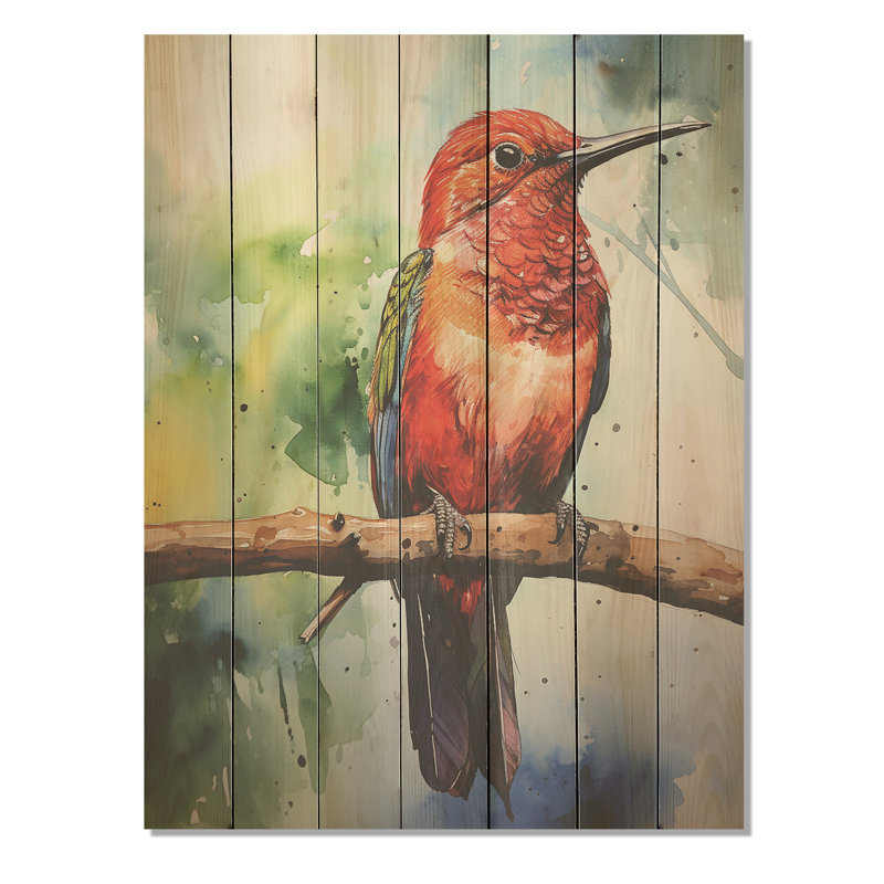 Beauté colibri rayonnante rouge et verte - imprimé colibri sur bois, H 40 po x l 30 po