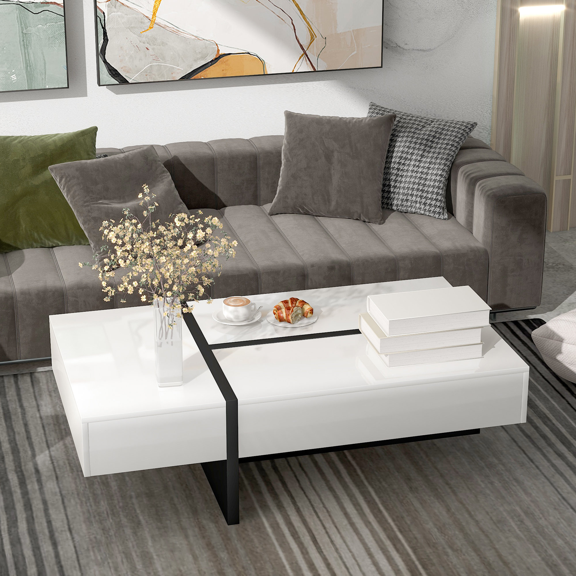White Couch with All White Pillows - Transitional - Living Room
