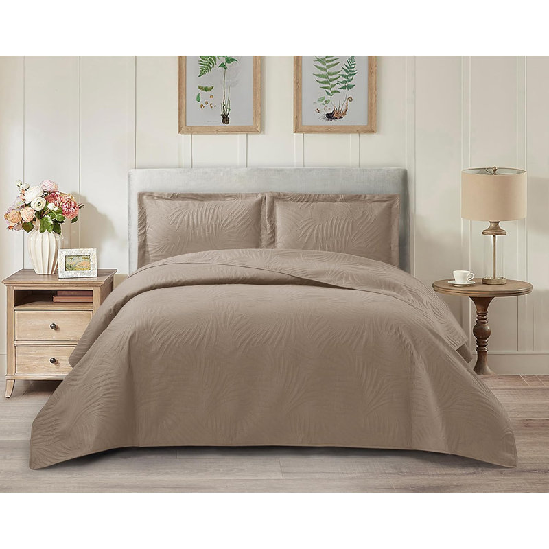 Microfiber Solid Colour Bedspread with Pillow Shams, Kingsize Bedspread + 2 Shams, Mink