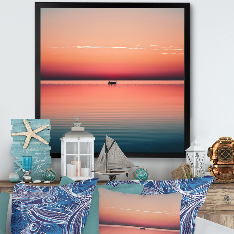Kittanning Minimalistic Sunset During The Full Moon IV - Print on Canvas, Black Picture Framed Canvas, 16" H x 16" W x 1" D