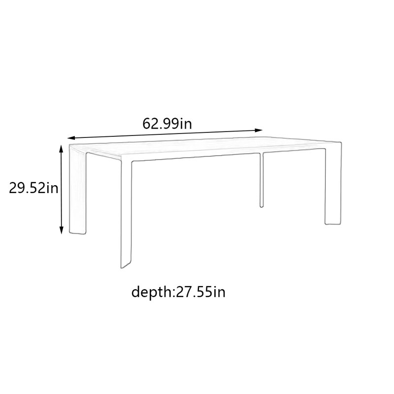Tesa Ash Solid Wood Dining Table, 29.52"H x 62.99"L x 27.55"W