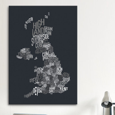 Carte du texte de la Grande-Bretagne par Michael Tompsett, impression sur toile