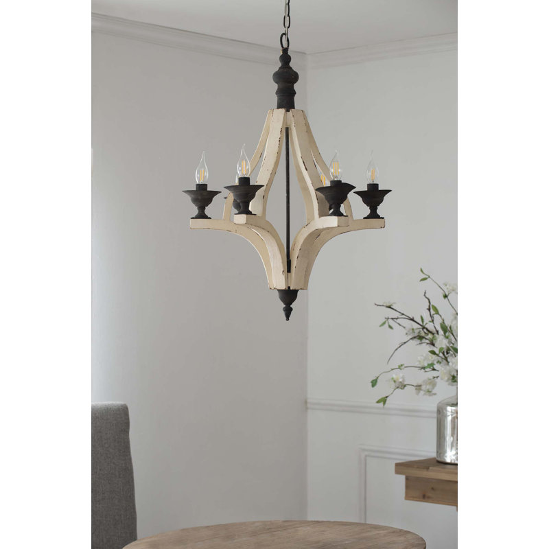Lustre en bois 6 lumières, luminaire suspendu avec chaîne réglable pour le vestibule de la salle à manger de la cuisine, ampoule non incluse