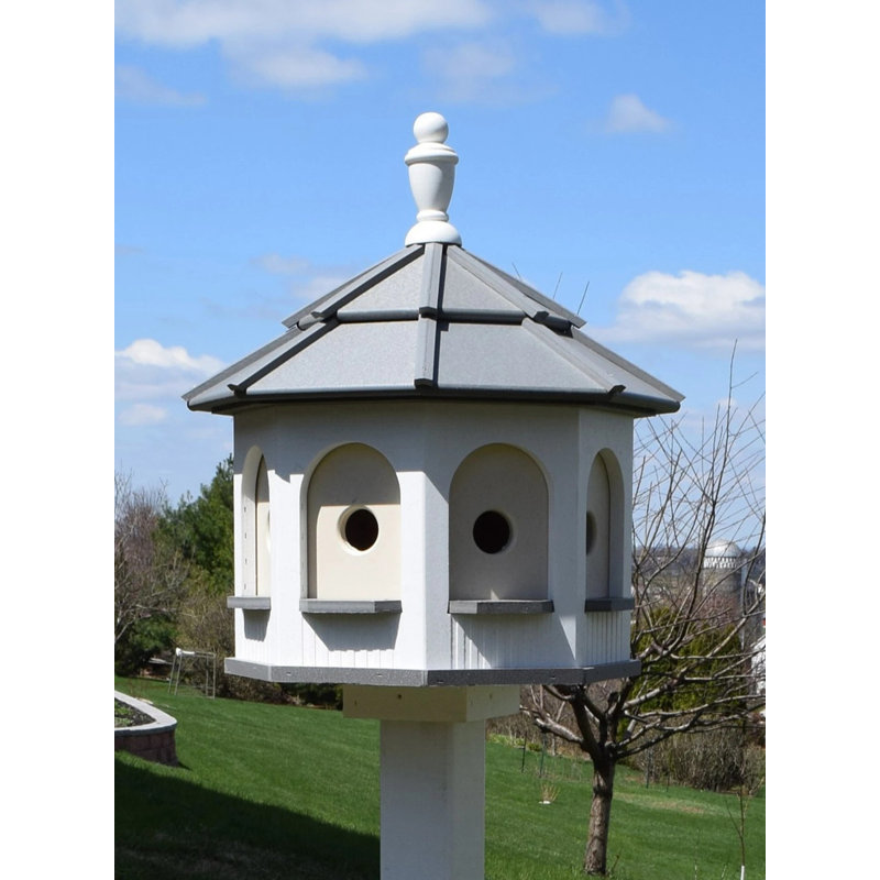 Maison d'oiseaux à poteau H 24 po x l 20 po x P 20 po Cutright, Blanc / ivoire / gris