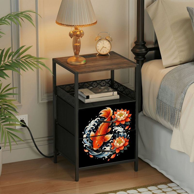 Table de chevet 2 tiroirs avec station de charge, table de chevet avec ports USB et prises USB