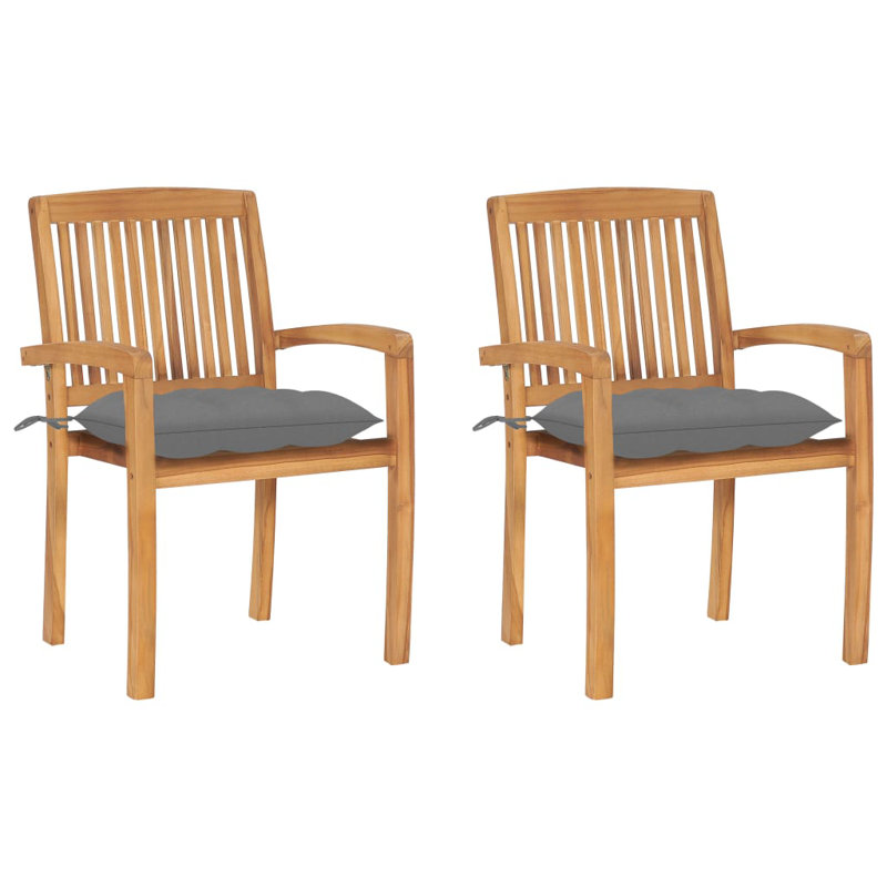 Chaise de patio en teck avec coussins, Gris