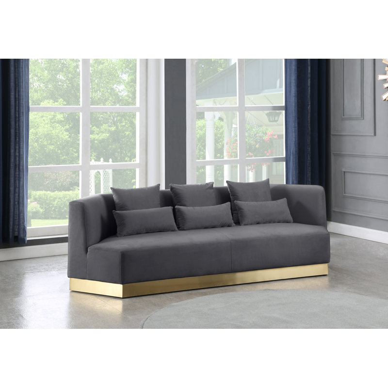 Marquis 93" Velvet Recessed Arm Sofa, Grey Velvet