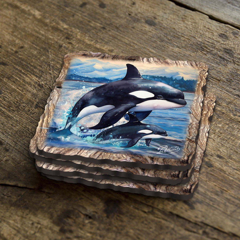 Orca Wooden Cork Coasters Gift Set