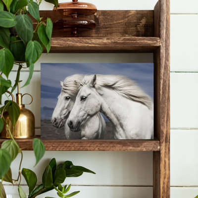 White Icelandic Horses Abstract Contemporary Horse Landscape Nature Wall Art