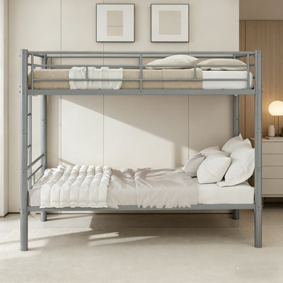 Lit superposé en métal robuste, cadre de lit superposé convertible avec support à lattes en acier et échelle antidérapante, lit superposé avec cadre de sécurité, aucun sommier requis, mobilier de chambre à coucher
